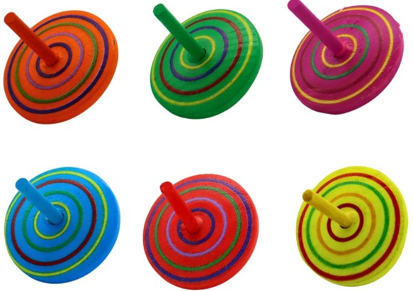 Holzkreisel mit bunten Ringen