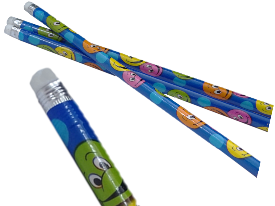 blauer Bleistift mit lachenden Gesicht